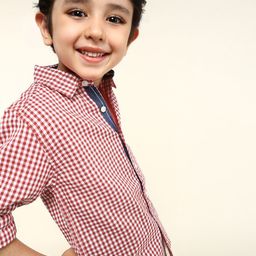 BONKIDS Boys Classic Fit Gingham Checked Spread Collar Cotton Casual Shirt-image-68