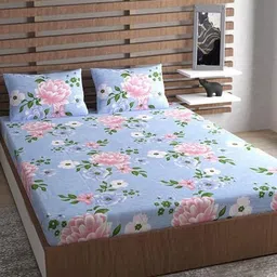 METRO LIVING Blue Printed Microfiber 160 TC Double Queen Flat Bedsheet Set 2.35 m x 2.10 m-picture-0