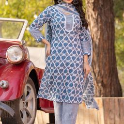 DIVASTRI Women Ethnic Motifs Printed Regular Pure Cotton Kurta & Trousers With Dupatta-image-13