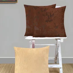 IVAZA Beige & Brown Set of 3 Abstract Velvet Square Cushion Covers-51