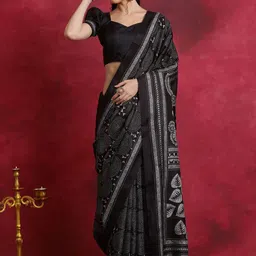 Mitera Ethnic Motifs Silk Blend Block Print Saree-17