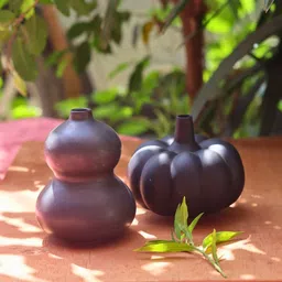 WEAVING HOMES Set Of 2 Black Textured Ceramic Flower Vase-33