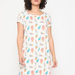 Camey Women Printed Round Neck Short Sleeve Nightdress-picture-16