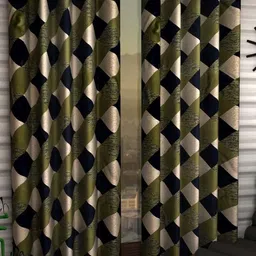 BELLA TRUE 2 Pcs Green & Gold-Toned Geometric Printed Long Door Curtains-image-53
