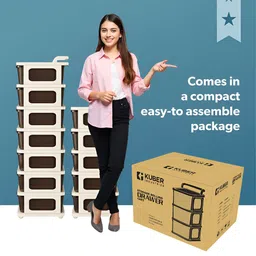 RUBOXA Cream-Coloured & Brown 4 Layer Drawer Organiser With Wheels image 2