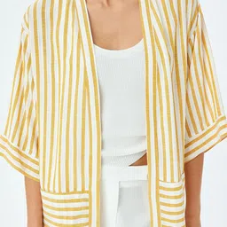 Koton Women Striped Open Front Robe image 4