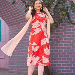 Moda Rapido Floral Printed Mandarin Collar Straight Kurta With Trousers & Dupatta-41
