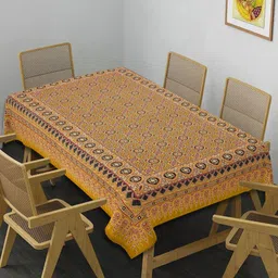 Texstylers Gold-Toned Floral Anti-Slip Cotton 6-Seater Table Cover-31