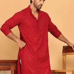 Jompers Men Floral Embroidered Sequinned Floral Kurta-picture-20