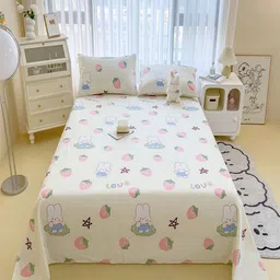 JC HOME White & Pink Printed 220 TC Super King Bedsheet Set 2.30 m x 2.50 m-image-97