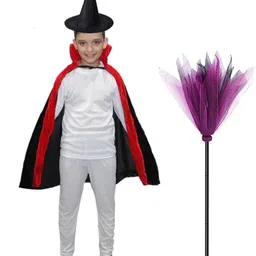 Kaku Fancy dresses Kids Halloween Dracula Robe With Pointy Hat & Witch Broomstick-38