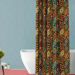 ArtzFolio Blue & Orange-Coloured Ethinic Motifs Printed Waterproof Shower Curtain-13