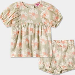 R&B Girls Floral Printed Pure Cotton Top With Shorts-image-0