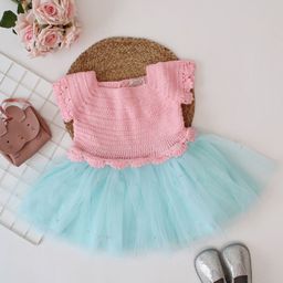 Woonie Girls Pearl Embellished Crochet Cap Sleeves Fit & Flare Dress-picture-10