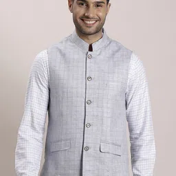 Turtle Checked Slim-Fit Woven Nehru Jackets-33