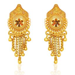 Luv Fashion Gold Pleated Drop Earrings-10