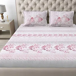 MAFATLAL Pink & White Floral Printed 186 TC King Bedsheet Set-2.74 m x 2.74 m-image-29