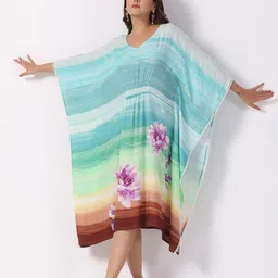 STIL O STITCH Print Kimono Sleeve Satin Kaftan Midi Dress-picture-32