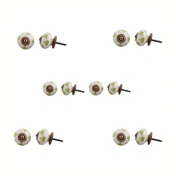 Indianshelf 6Pcs Green & White Textured Ceramic Knobs-image-67