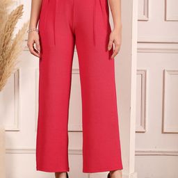 aayu Women Relaxed Flared High-Rise Easy Wash Pleated Trousers-image-20