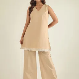 WineRed Lace Detailed Tunic & Trousers Co-Ord Set-image-65