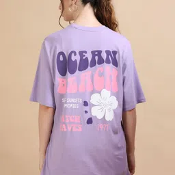MORSE CODE Printed Pure Cotton Round Neck Oversized T-shirt-57