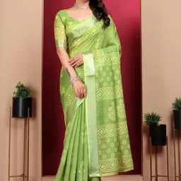VS MALL Printed Linen Blend Sarees-image-67