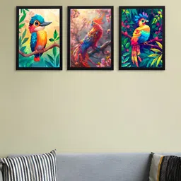 Giftii 3Pcs Blue & Orange Colored Bird Printed Wooden Framed Wall Art-image-25