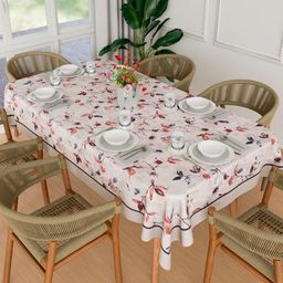 Myntra Elegant Homes Cream & Blue Floral Printed 6-Seater Cotton Table Cover-7
