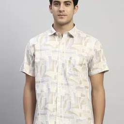 Cantabil Men Abstract Printed Spread Collar Original Regular Fit Casual Cotton Shirt-picture-8