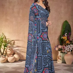 GAVUBAA Grey Pure Georgette Leheriya Sarees-picture-3