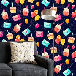ArtzFolio Printed UV-Resistant Anti-Bacterial Retro Watercolor Cupcakes, Envelopes And Balloons Peel & Stick Wallpaper-image-3