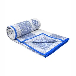 Sangria White & Blue Ethnic Motifs Printed Pure Cotton 150 GSM Double Bed Dohar-image-96