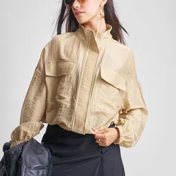 ESPYR By Tokyo Talkies Women Mock Collar Self Design Open Front Jacket-picture-25