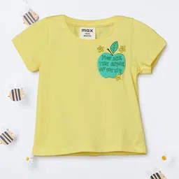 max Girls Typography Printed V-Neck Applique T-shirt-picture-48