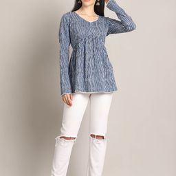 Merira Women Vertical Striped Gathered or Pleated V-Neck Cotton Empire Top-image-91