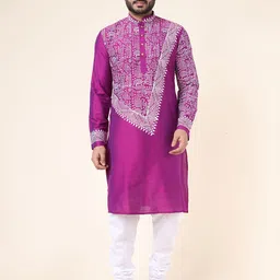 W & G Ethnic Motifs Printed Mandarin Collar Pure Cotton Straight Kurta with Churidar-image-60