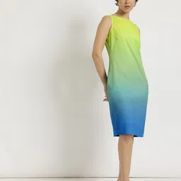 FableStreet Acid Green Ombre Shift Dress-image-70