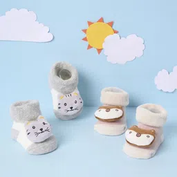 KICKS & CRAWL Infants Pack Of 2 Patterned Cotton Ankle Length Socks-14