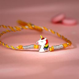 GIVA Kids 925 Silver Unicorn Thread Rakhi With Roli Chawal & Greeting Card-image-3