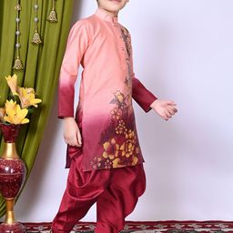 NFC CREATION Boys Floral Printed Regular Dupion Silk Kurta with Patiala image 2