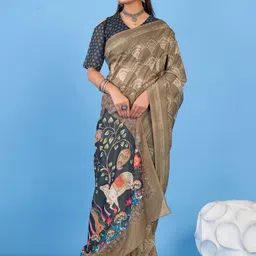 Anouk Rustic Ethnic Motifs Linen Blend Bagh Saree image 2