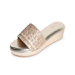 Sana K Luxurious Footwear Women Woven Design Party Wedge Heels Sandals Ethnic Embellished-22