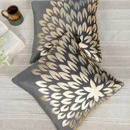 HOSTA HOMES Grey & Gold-Toned Set of 2 Geometric Velvet Square Cushion Covers-image-91