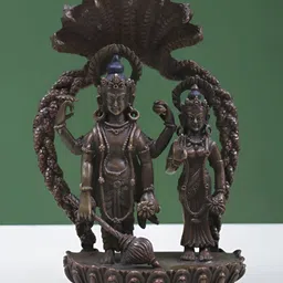 Exotic India Brown Statue of Vishnu and Lakshmi On Sheshnag Religious Idol Showpiece-image-3