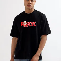 CODE OF HONOUR Popeye Printed Round Neck Drop-Shoulder Sleeves Cotton Oversized T-shirt-picture-10
