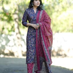 GoSriKi Women Ethnic Motifs Printed Regular Kurta with Trousers & With Dupatta-picture-21