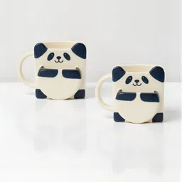 Kraftlik Handicraft Set of 2 White Handcrafted Panda Biscuit Ceramic Mugs-picture-19