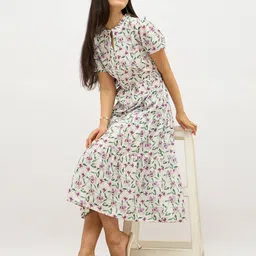 SALT ATTIRE Women Floral Printed Mandarin Collar Tiered Fit & Flare Midi Dress-picture-21