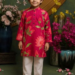 SAKA DESIGNS Boys Floral Printed Regular Pure Cotton Kurta with Pyjamas-11